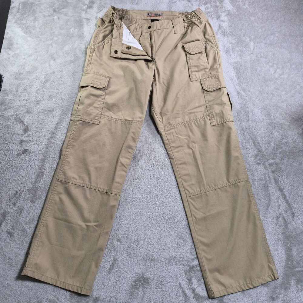 5.11 Tactical Cargo Pants Womens 10 Beige Elastic Waist Ripstop Workwear Utility